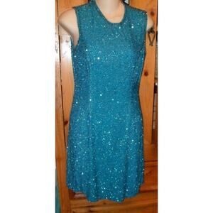 VTG 100% Silk Turquoise Beaded Sequined Dress